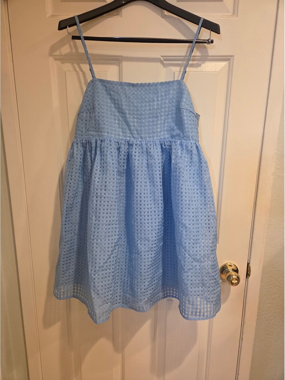 Light Blue Eyelet Spaghetti Strap Dress with hidden romper shorts